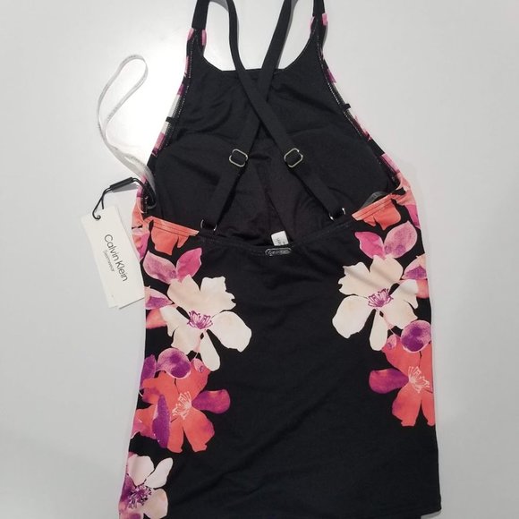 Calvin Klein Floral Printed High-Neck Cross-Back Tankini Top Size XS - Picture 6 of 13